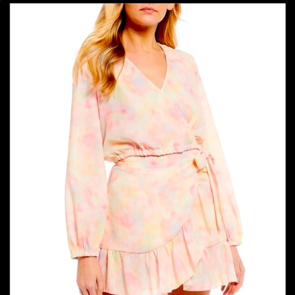 Chelsea & Violet Pastel Watercolor Balloon Sleeve Crop Blouse Wrap Skirt Set - Picture 6 of 14